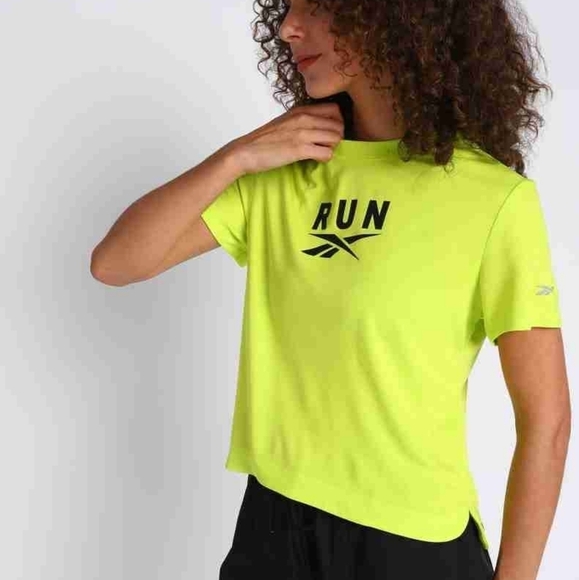 Reebok Top Women's Medium Neon Yellow Graphic Tee Runnin T-shirt - Picture 2 of 9